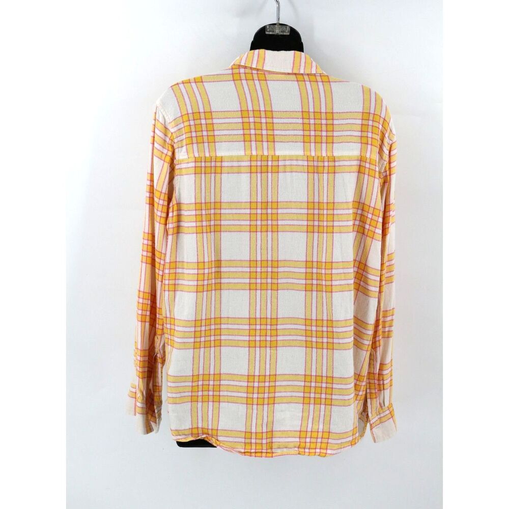 Gap Womens XL Slub Cotton Flannel Plaid Boyfriend Fit Shirt Size XL Yellow - Picture 2 of 5